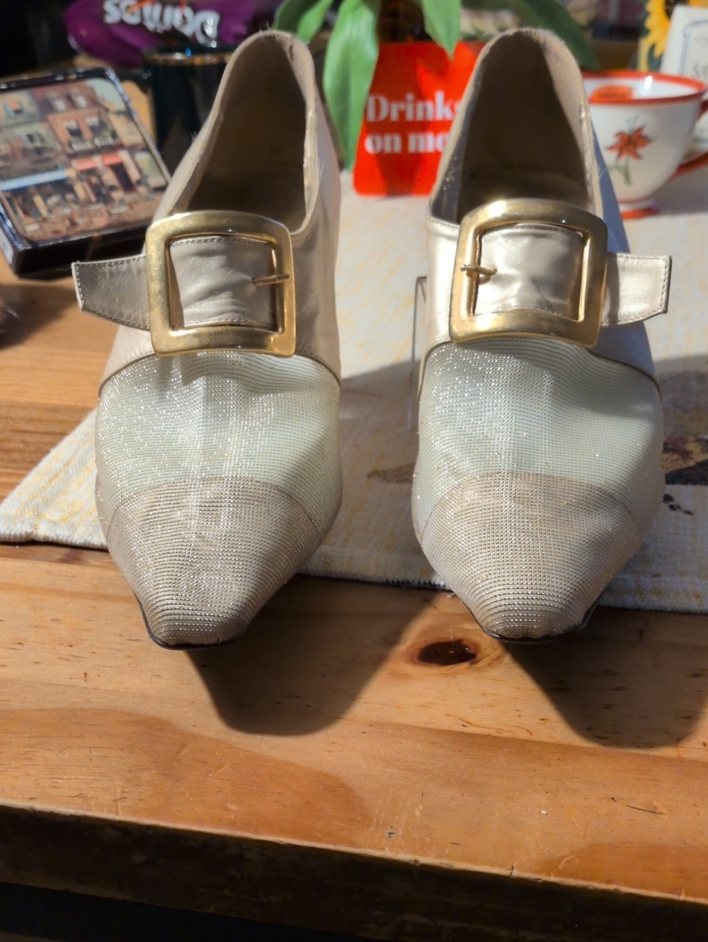 Classic Women's Ivory Pointed Toe Buckle Pumps